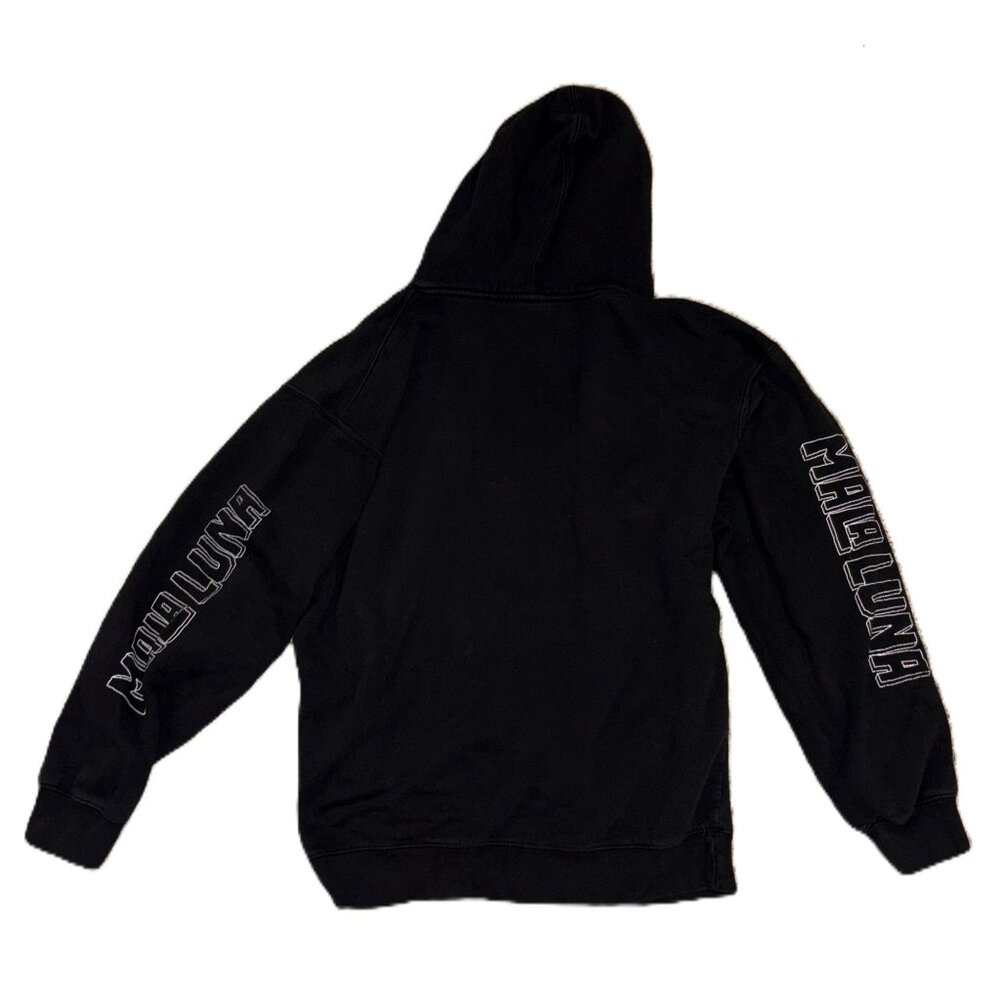 Maluna Black Hoodie Sweatshirt With Front Pocket & Graphic Print Size L